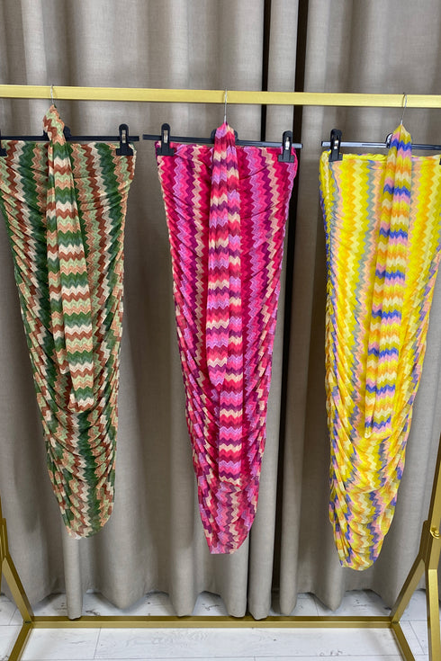 Vanessa Zigzag Bandeau Mesh Ruched Midi Dress