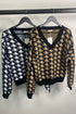Annise Dogtooth Repeat Print V Neck Knit Jumper