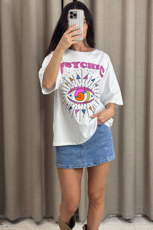 Mirabell Psychic Diamante Embellished Eye Graphic Print Oversized T-Shirt