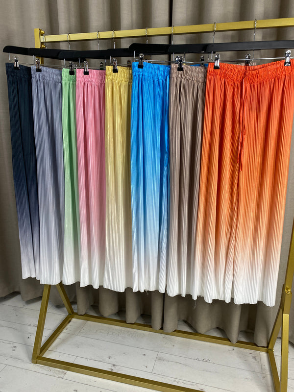 Bielca High Waisted Ombre Plisse Satin Trousers