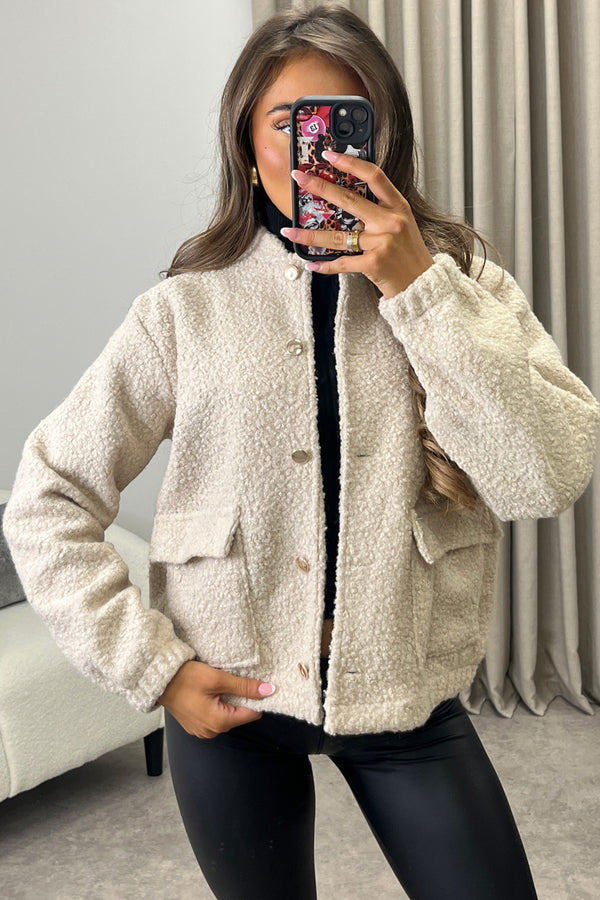 Stassie Teddy Borg Pocket Detail Bomber Jacket