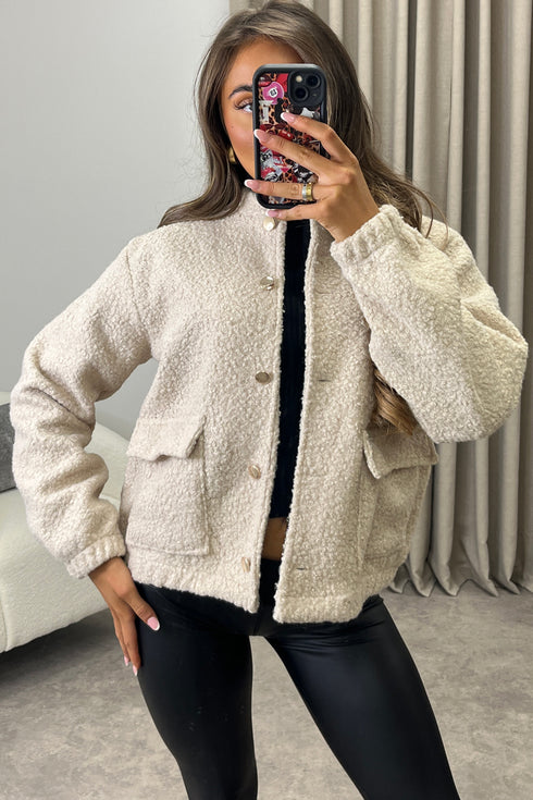 Stassie Teddy Borg Pocket Detail Bomber Jacket