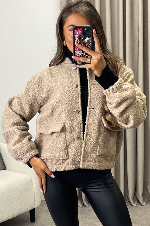 Stassie Teddy Borg Pocket Detail Bomber Jacket