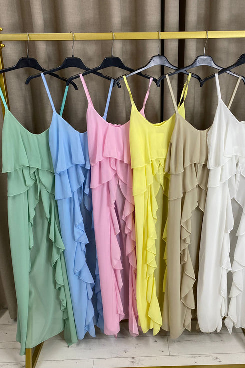 Kianne Chiffon Ruffle Drape Longline Top