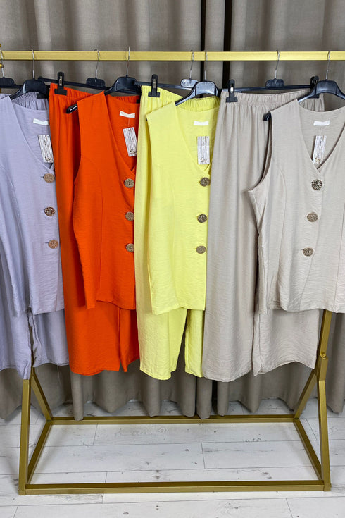 Tanya Gold Button Detail Waistcoat and Trousers Co-Ord Set