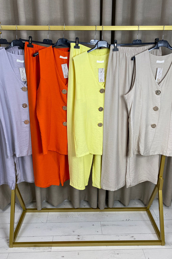 Tanya Gold Button Detail Waistcoat and Trousers Co-Ord Set