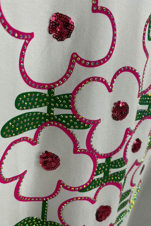 Poppy Diamante Embellished Flower Graphic Print Oversized T-Shirt