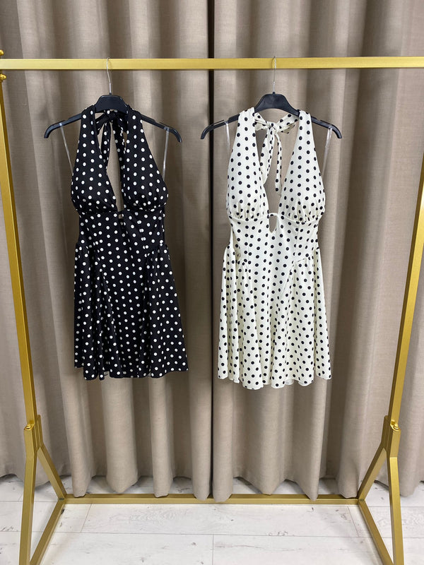 Marina Haltrerneck Polka Dot Mini Skater Dress