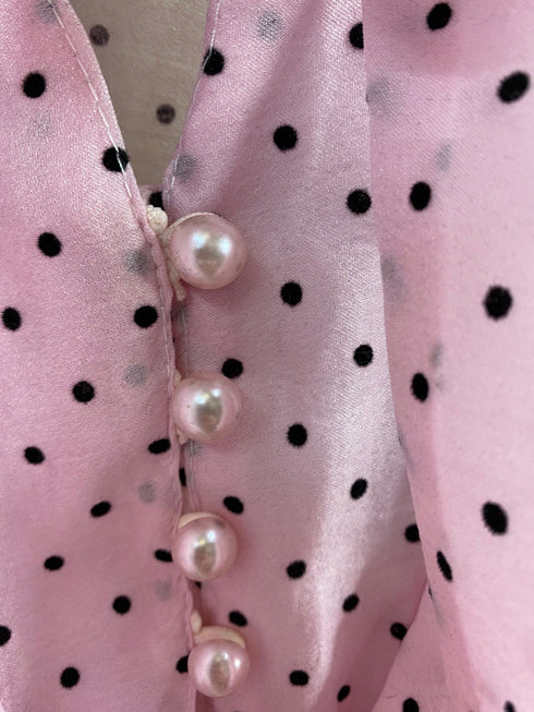 Eylee Ruffle Button Up tie Polka Dot Blouse