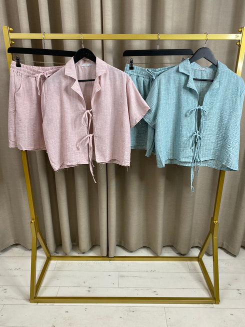Winielle Tie Silver Lurex Short Co Ord Set