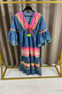 Alucia Denim Tiered Tassel Neon Detail Maxi Dress