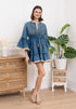 Ashti Denim Embellished Tiered Mini Dress