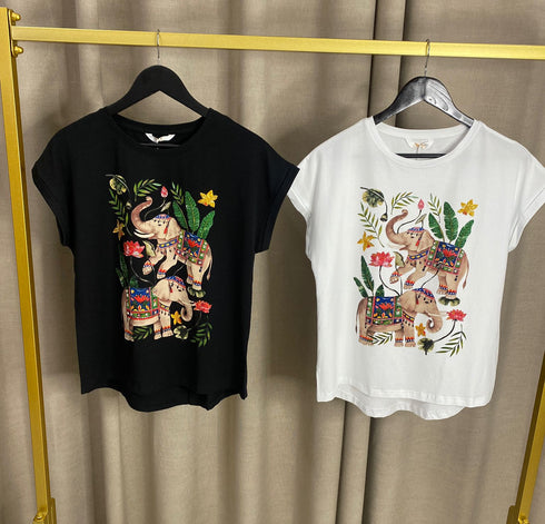 Kieva Diamante Embellished Elephant Graphic Print Oversized T-Shirt