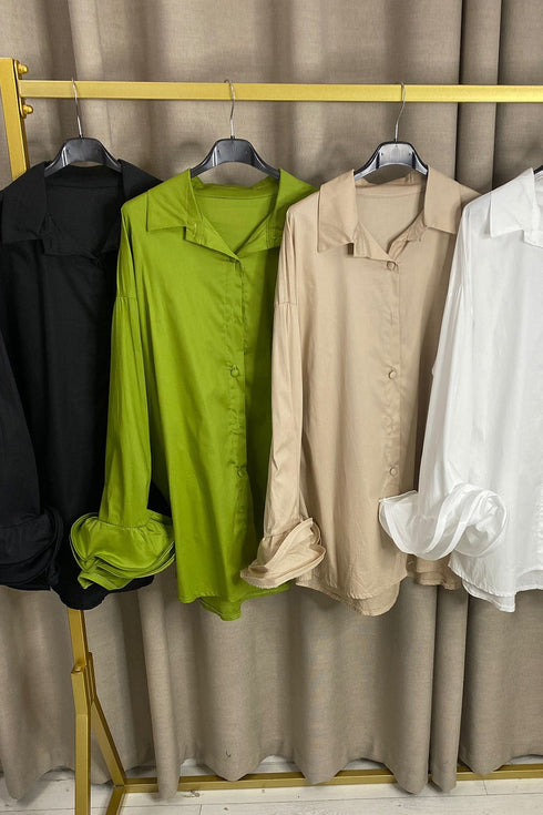 Rosceallia Plain Frill Sleeve Oversized Shirt