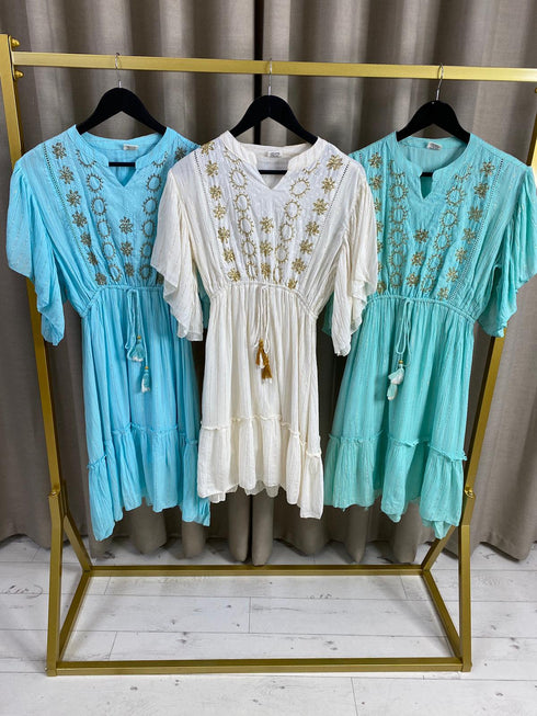 Aarunya Tassel Tiered Beaded Embellished Mini Dress