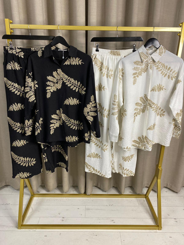 Blayz Gold Foil Leaf Print Cotton Co Ord Set