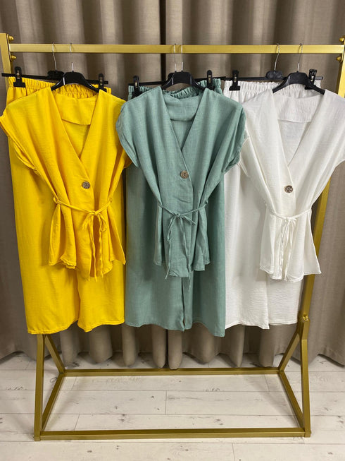 Savya Gold Button Waistcoat and Wide Leg Trousers Co-Ord Set