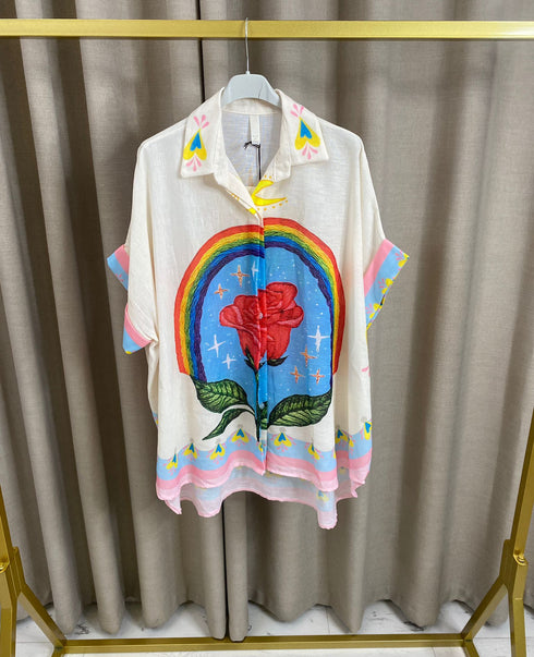Maici Linen Printed Oversized Shirt