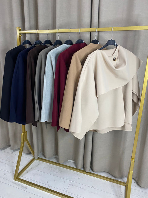 Donelsa Wool Look Scarf Detail Button Cape