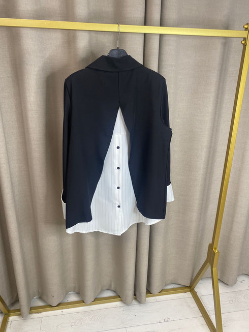 Candide Blazer With Pinstripe Shirt Back Button Detail