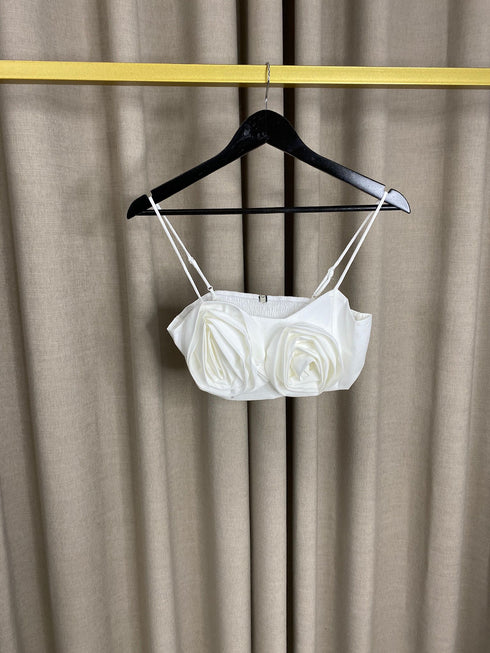 Alessia White Flower Bust Strappy Crop Top