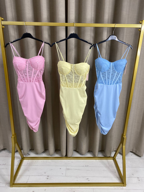 Glenne Lace Corset Ruched Dress