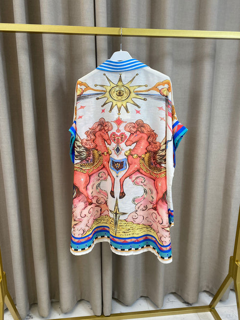 Cherry Linen Printed Oversized Shirt