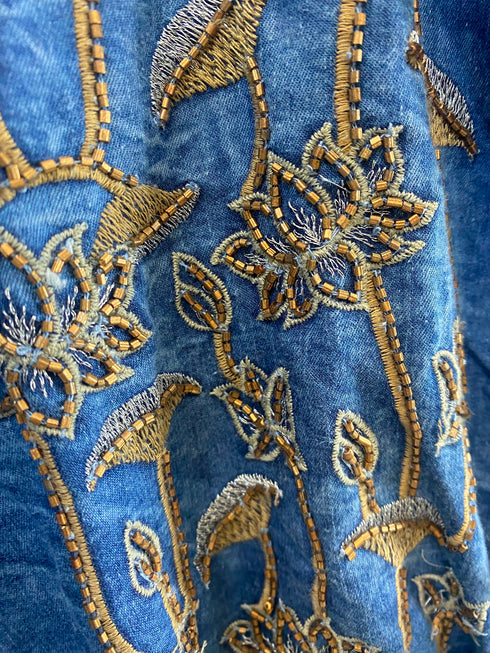 Ashti Denim Embellished Tiered Mini Dress