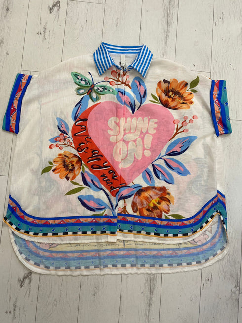 Cherry Linen Printed Oversized Shirt