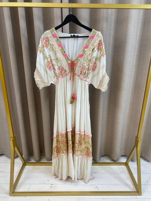 Reggin Tassel Embellished Floral Detail Maxi Dress