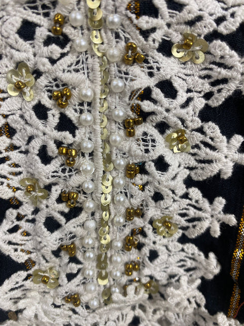 Roxsana Embroidered Gold Foil Plunge Dress