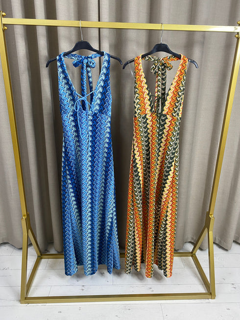 Danila Crochet Halterneck Tie Maxi Dress