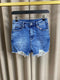 Diara Sequin Pocket Ribbed Distressed Denim Shorts