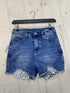 Diara Sequin Pocket Ribbed Distressed Denim Shorts