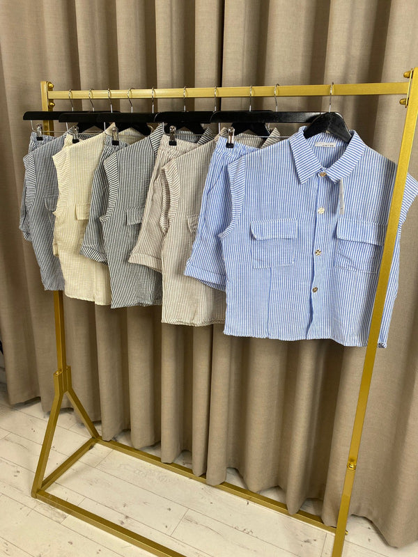 Mareetah Stripe Button Up Short Co Ord Set